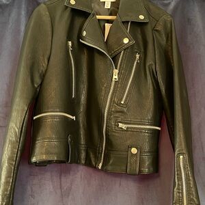 Topshop PETITE Black Faux-Leather Moto Jacket